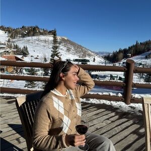 H&M Tan Argyle Cardigan Sweater